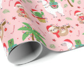 Feestelijke luiaards en lama's vakantiepatroon cadeaupapier (Rol Hoek)