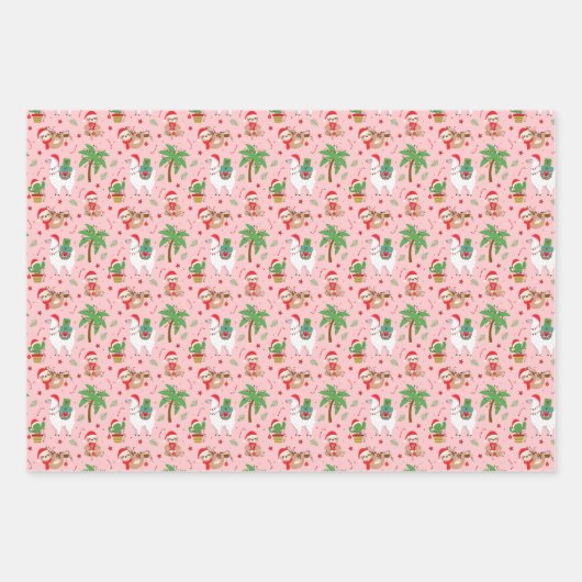 Feestelijke luiaards en lama's vakantiepatroon inpakpapier vel (Voorkant 3)