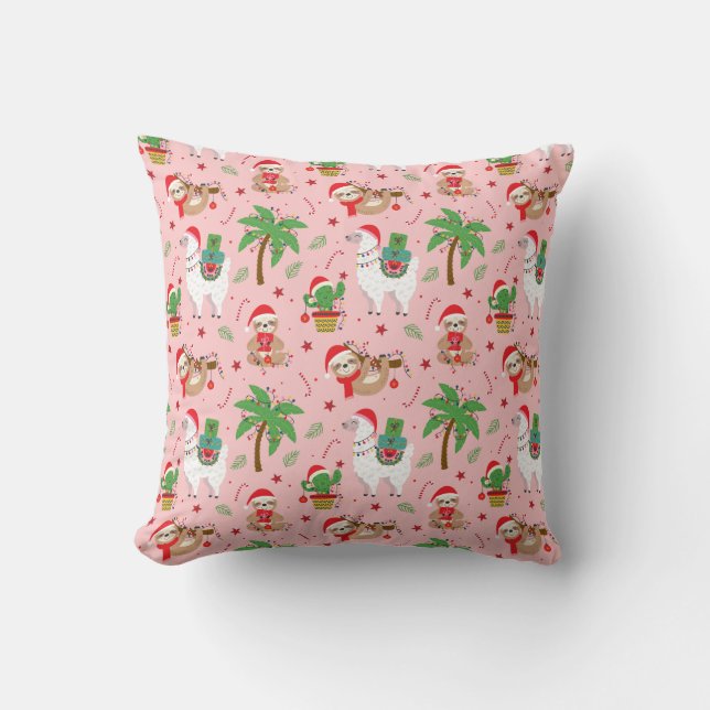 Feestelijke luiaards en lama's vakantiepatroon kussen (Voorkant)