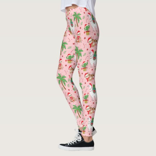 Feestelijke luiaards en lama's vakantiepatroon leggings (Links)