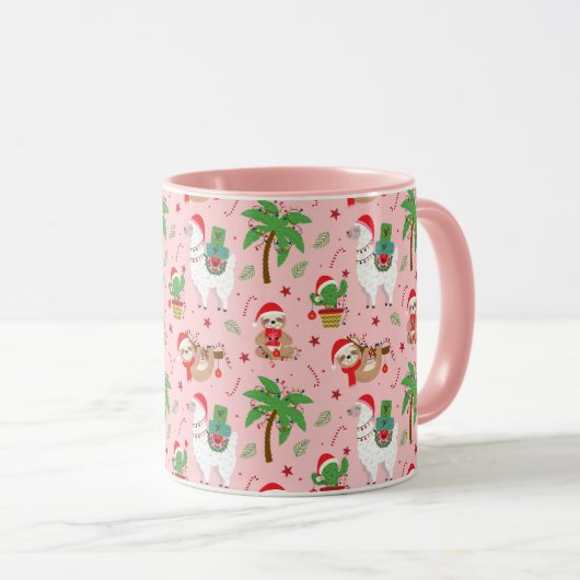 Feestelijke luiaards en lama's vakantiepatroon mok (Voorkant rechts)