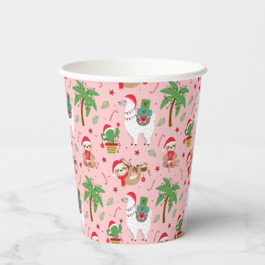 Feestelijke luiaards en lama's vakantiepatroon papieren bekers (Achterkant)