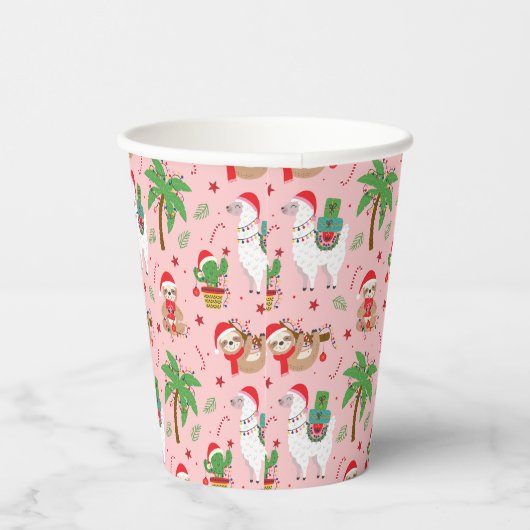 Feestelijke luiaards en lama's vakantiepatroon papieren bekers (Rechts)