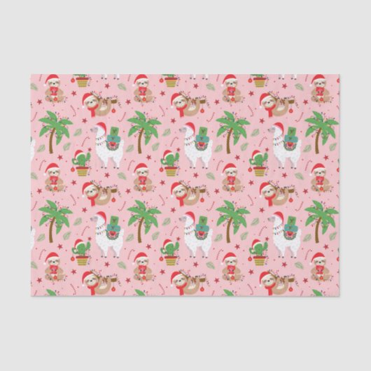 Feestelijke luiaards en lama's vakantiepatroon tissuepapier (Voorkant)