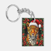 Feestelijke Luipaard met Kerstman Hoed Sleutelhanger (Voorkant Links)