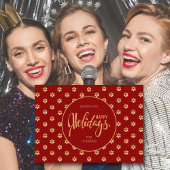 Feestelijke Luxe Rood & Goud Daisy Kerstmis Gelukk Feestdagenkaart