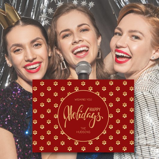 Feestelijke Luxe Rood & Goud Daisy Kerstmis Gelukk Feestdagenkaart