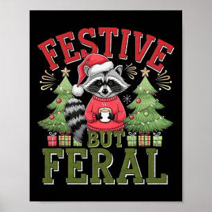 Feestelijke maar wilde wasbeer Kerstman Fun Anim Poster