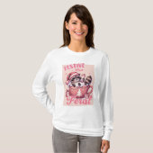 Feestelijke maar wilde wasbeer roze kerst t-shirt (Voorkant volledig)