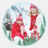 Feestelijke Magische Winter Sneeuw Wereldbol Kerst Ronde Sticker (Voorkant)