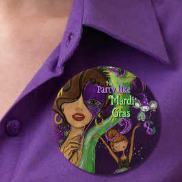 Feestelijke Mardi Gras Carnaval Badge | Paars Groe Ronde Button 4,0 Cm
