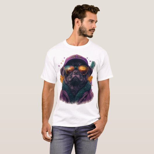 Feestelijke Mardi Gras Pug Vibrant T-shirt (Voorkant volledig)