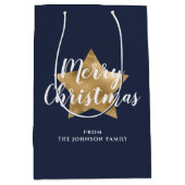 Feestelijke Marine Blauw Gouden Ster Kerstmis Medium Cadeauzakje (Voorkant)