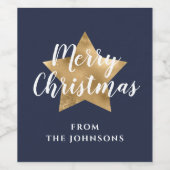Feestelijke Marine Blauw Gouden Ster Kerstmis Wijn Etiket (Enkel label)