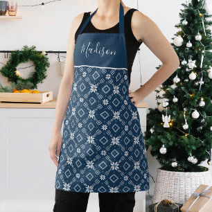 Feestelijke marine en wit Nordic Snowflake Patroon Schort