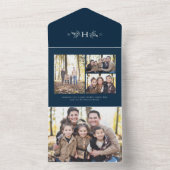 Feestelijke marine monogram vakantie fotocollage all in one uitnodiging (Binnen)