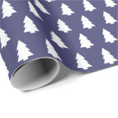 Feestelijke marineblauw-witte kerstboompatroon cadeaupapier (Rol Hoek)