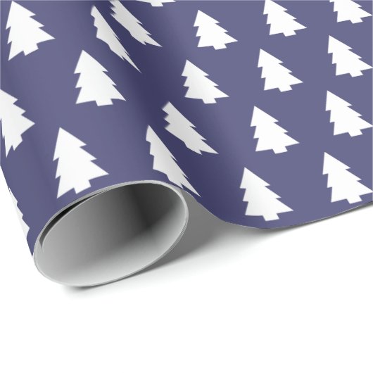 Feestelijke marineblauw-witte kerstboompatroon cadeaupapier (Rol Hoek)