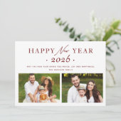 Feestelijke Maroon Red 205 Gelukkig Nieuwjaar 2 Fo Feestdagenkaart (Staand voorkant)