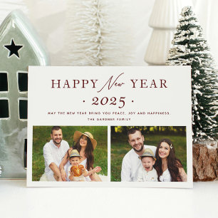 Feestelijke Maroon Red 205 Gelukkig Nieuwjaar 2 Fo Feestdagenkaart