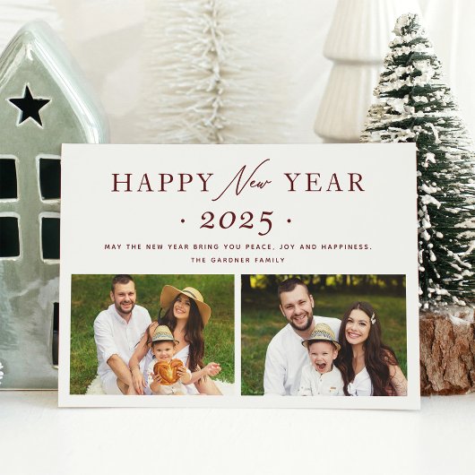 Feestelijke Maroon Red 205 Gelukkig Nieuwjaar 2 Fo Feestdagenkaart