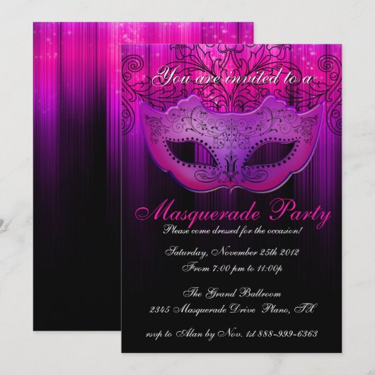 Feestelijke Maskerade Feest Uitnodiging Roze & Paa (Voorkant / Achterkant)