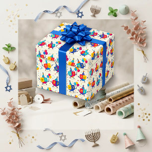 Feestelijke Meerkleurige Speelse Dreidel Verjaarda Cadeaupapier
