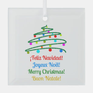 Feestelijke meertalige vrolijk kerstfeest en Kerst Glas Ornament