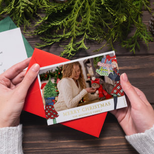 Feestelijke Meisjes Kerst Illustratie met Foto Folie Feestdagenkaart