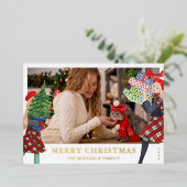 Feestelijke Meisjes Kerst Illustratie met Foto Folie Feestdagenkaart (Staand Voorkant)