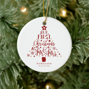 Feestelijke meneer en mevrouw pasgehuwden kerstboo keramisch ornament