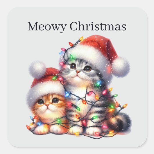 Feestelijke Meowy Kerstkat Voeg tekst toe Vierkante Sticker (Voorkant)