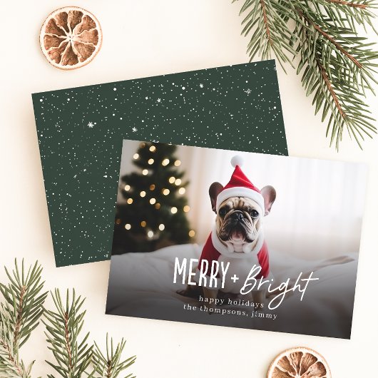 Feestelijke Merry Bright Moderne Hond Foto Kerstmi Feestdagenkaart