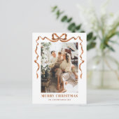Feestelijke Merry Christmas Boho Bow Ribbon 2 Foto Briefkaart (Staand voorkant)