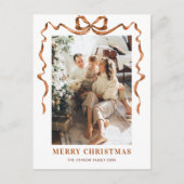Feestelijke Merry Christmas Boho Bow Ribbon 2 Foto Briefkaart (Voorkant)