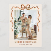 Feestelijke Merry Christmas Boho Bow Ribbon 2 Foto Briefkaart (Voorkant)