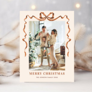 Feestelijke Merry Christmas Boho Bow Ribbon 2 Foto Briefkaart