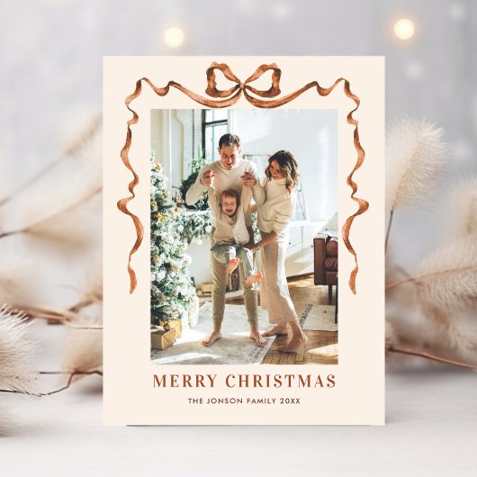 Feestelijke Merry Christmas Boho Bow Ribbon 2 Foto Briefkaart