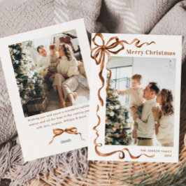Feestelijke Merry Christmas Boho Bow Ribbon 2 Foto Feestdagenkaart