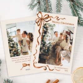 Feestelijke Merry Christmas Boho Bow Ribbon 2 Foto Feestdagenkaart