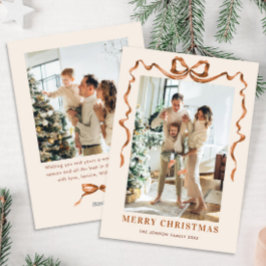 Feestelijke Merry Christmas Boho Bow Ribbon 2 Foto Feestdagenkaart