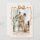 Feestelijke Merry Christmas Boho Bow Ribbon 2 Foto Feestdagenkaart (Voorkant)