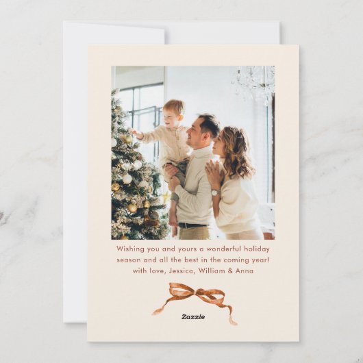 Feestelijke Merry Christmas Boho Bow Ribbon 2 Foto Feestdagenkaart (Achterkant)