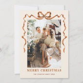 Feestelijke Merry Christmas Boho Bow Ribbon 3 Foto Feestdagenkaart (Voorkant)