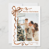 Feestelijke Merry Christmas Boho Bow Ribbon 3 Foto Feestdagenkaart (Voorkant)