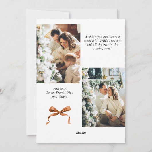 Feestelijke Merry Christmas Boho Bow Ribbon 3 Foto Feestdagenkaart (Achterkant)