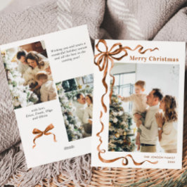 Feestelijke Merry Christmas Boho Bow Ribbon 3 Foto Feestdagenkaart