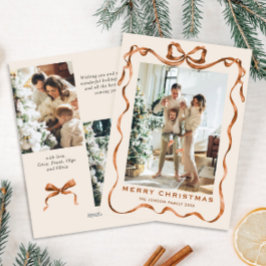 Feestelijke Merry Christmas Boho Bow Ribbon 3 Foto Feestdagenkaart