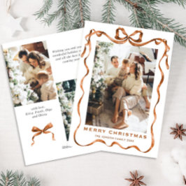 Feestelijke Merry Christmas Boho Bow Ribbon 3 Foto Feestdagenkaart