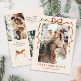 Feestelijke Merry Christmas Boho Bow Ribbon 3 Foto Feestdagenkaart
